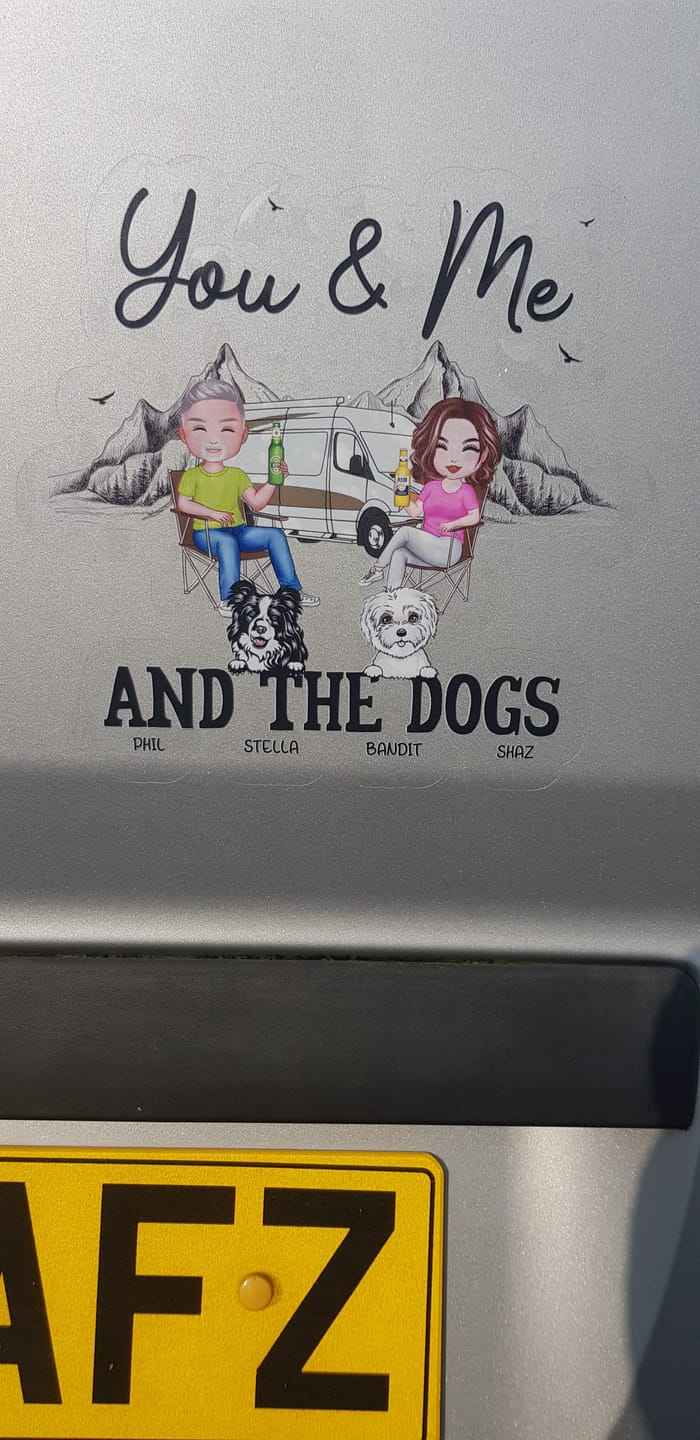 Customer photo review of You Me & The Dogs Camping Couple Personalized RV Decal