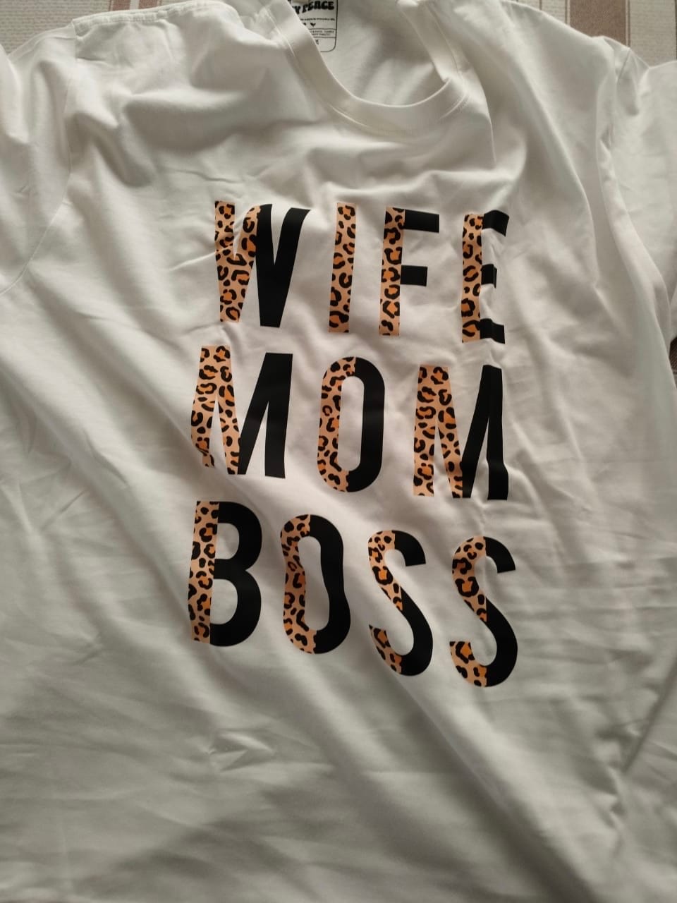 Customer photo review of Wife, Mom, Boss T-Shirt | Stylish Animal Print Design for Indian Moms