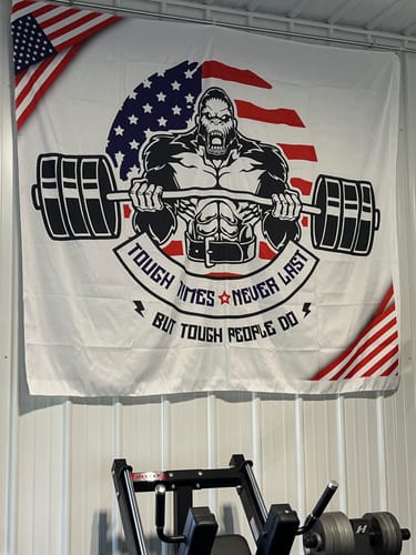Customer photo review of Personalized Gorilla with Barbell Home Gym Flags Banner Gift 11193