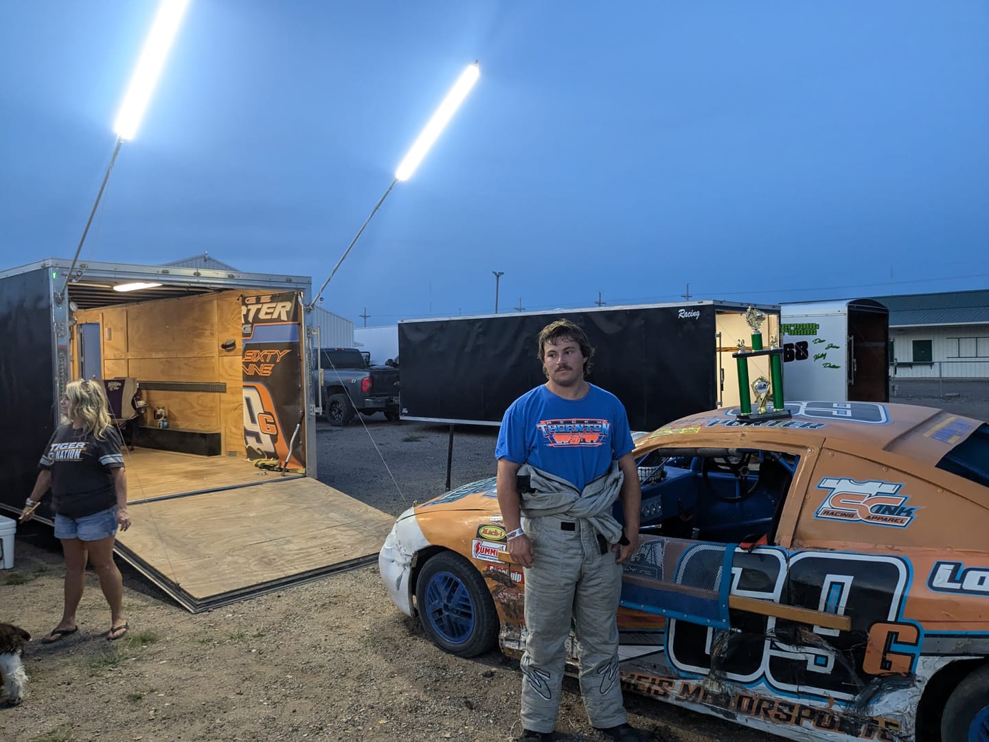 Customer photo review of Racing Trailer Pit Lights – Dual 10 Foot Pole 20,000 Lumens