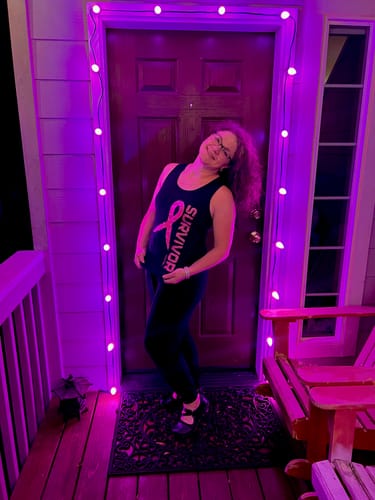 Customer photo review of All Black Breast Cancer Awareness Premium Racerback Tanks 2