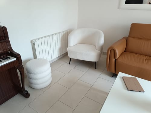 Customer photo review of Fauteuil de salon en métal et bouclettes blanches