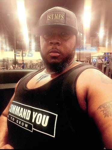Customer photo review of Iron Addicts "I Command You To Grow" Stringer Tank Top
