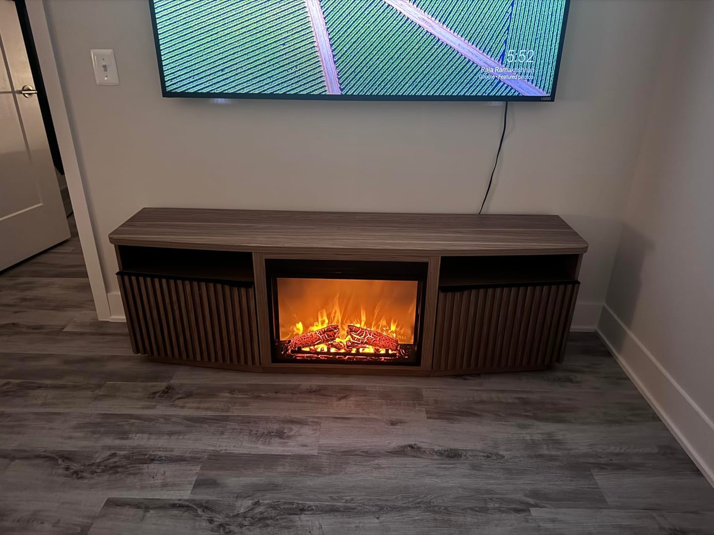 Customer photo review of Sofia 68" Slatted Door Fireplace TV Stand