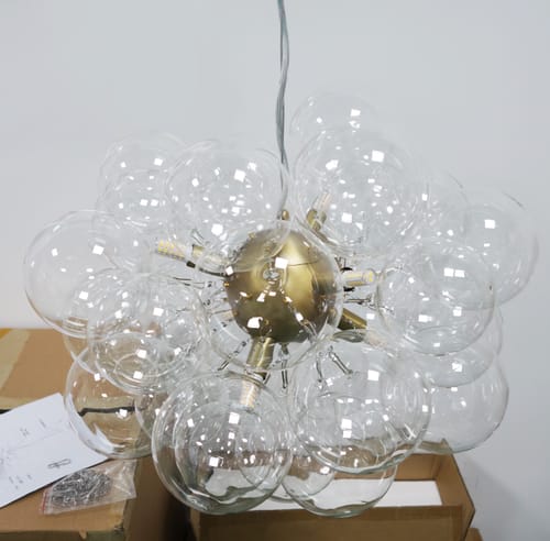 Customer photo review of 6-Light Brass Cluster Clear Glass Bubble Sphere Chandelier