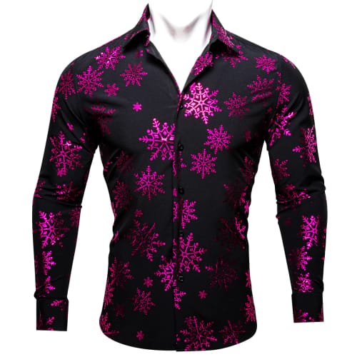 Customer photo review of Barry.wang Christmas Black Rose Red Snowflake Floral Silk Shirt