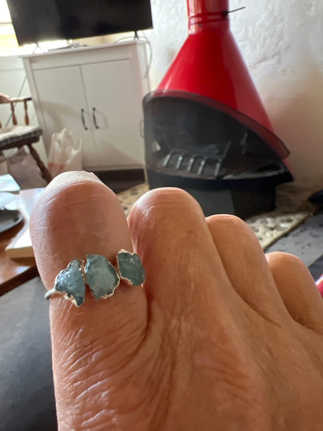 Customer photo review of Three Stone Raw Aquamarine Ring Sterling Silver
