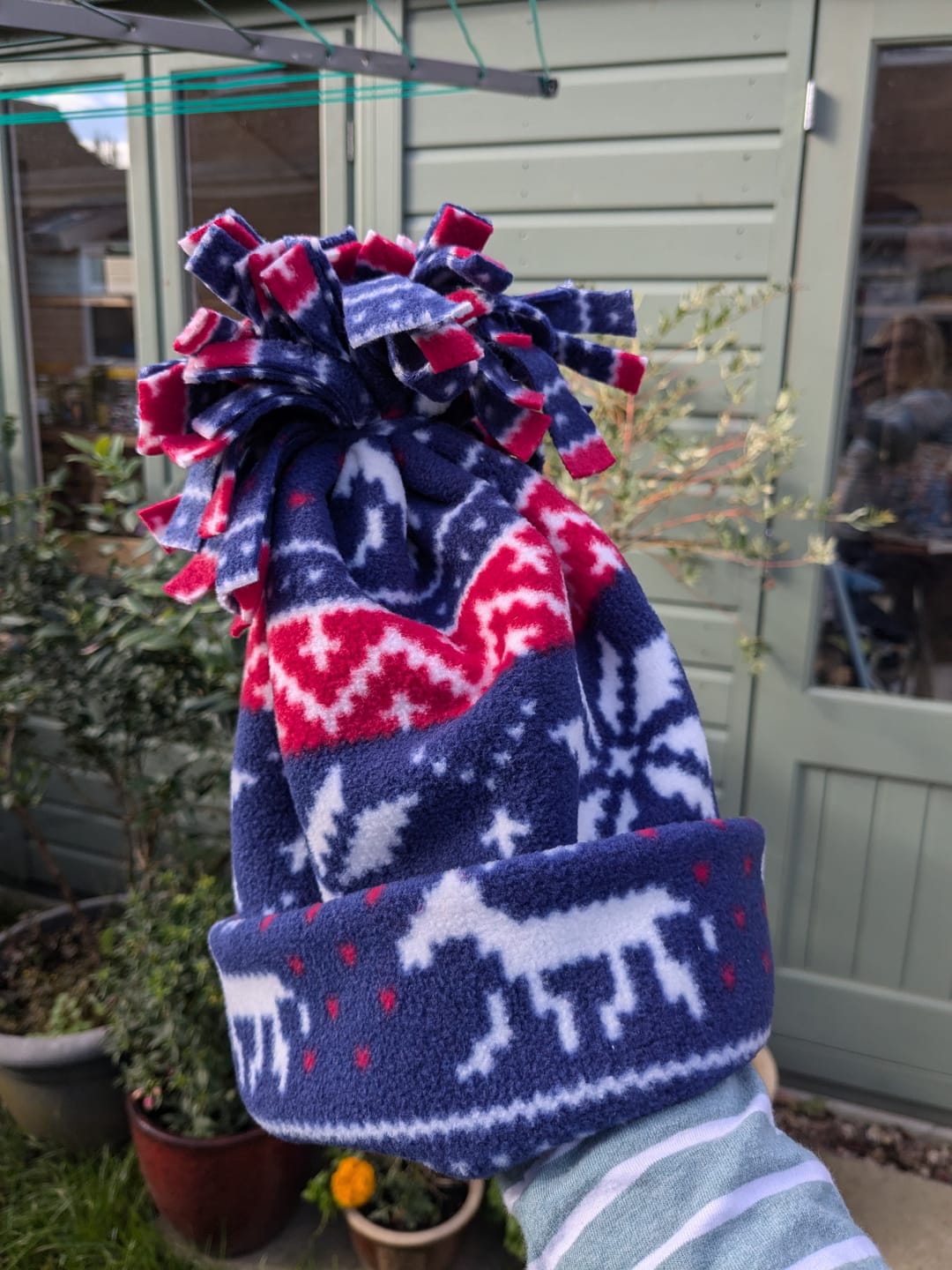 Customer photo review of Navy and Red Reindeer Anti Pill Polar Fleece Fabric