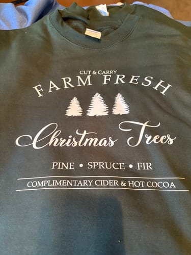 Customer photo review of Farm Fresh Christmas Trees DTF Transfer