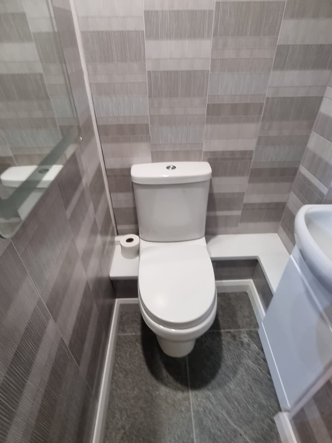 Customer photo review of 8mm Light Grey Mosaic Bathroom Wall Panel 2.6M