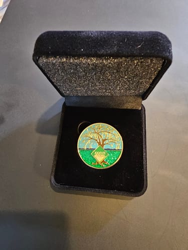 Customer photo review of 37 Year Tree of Life Specialty Tri-Plated NA Recovery Medallion - Thirty Seven Year Chip/Coin - Green/Blue