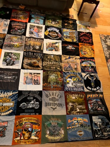 T-shirt quilt with motorcycling, biking themes by Heather  from IL