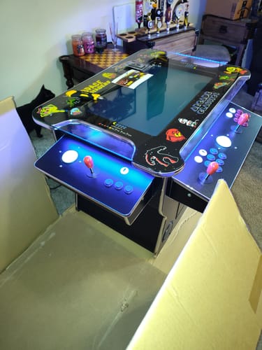 Customer photo review of Cocktail Arcade Machine 4600 Games  Tilt Up Black Lift Up Retro Multi-cade Table