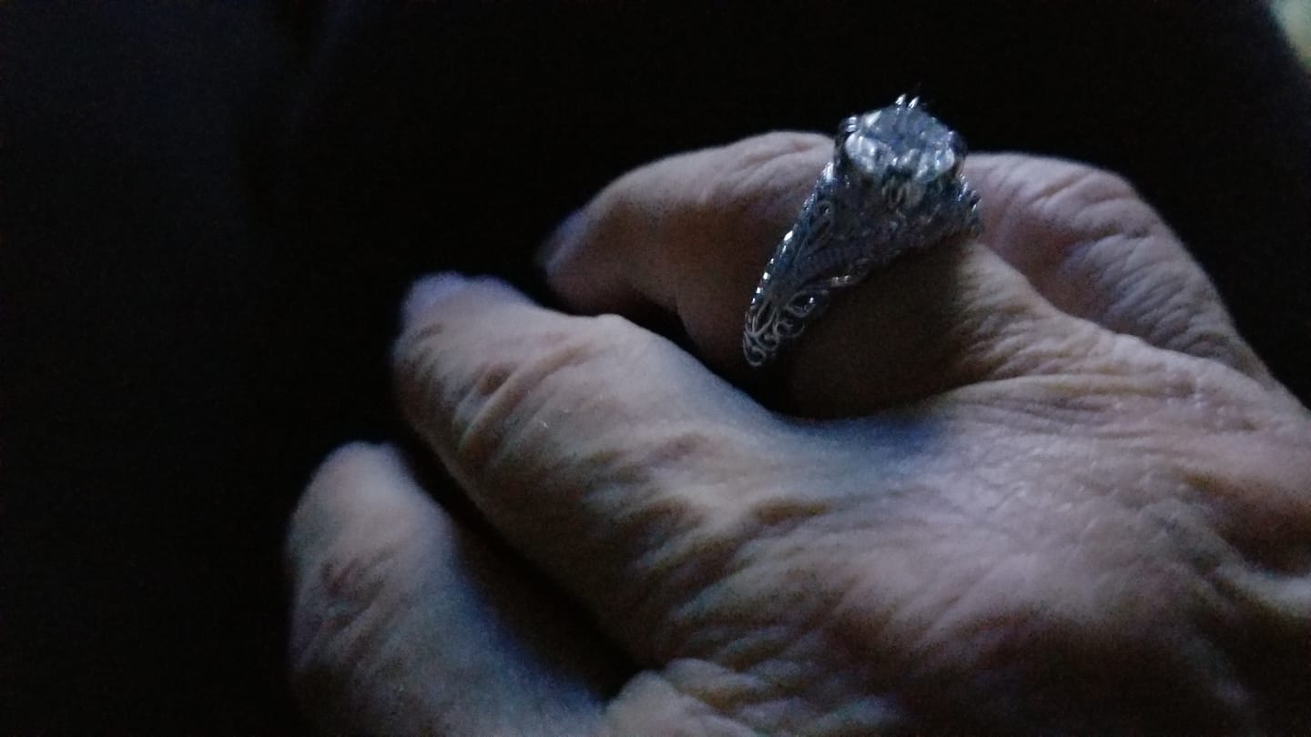 Customer photo review of Vintage Moissanite Pave Open Scroll Accents Engagement Ring