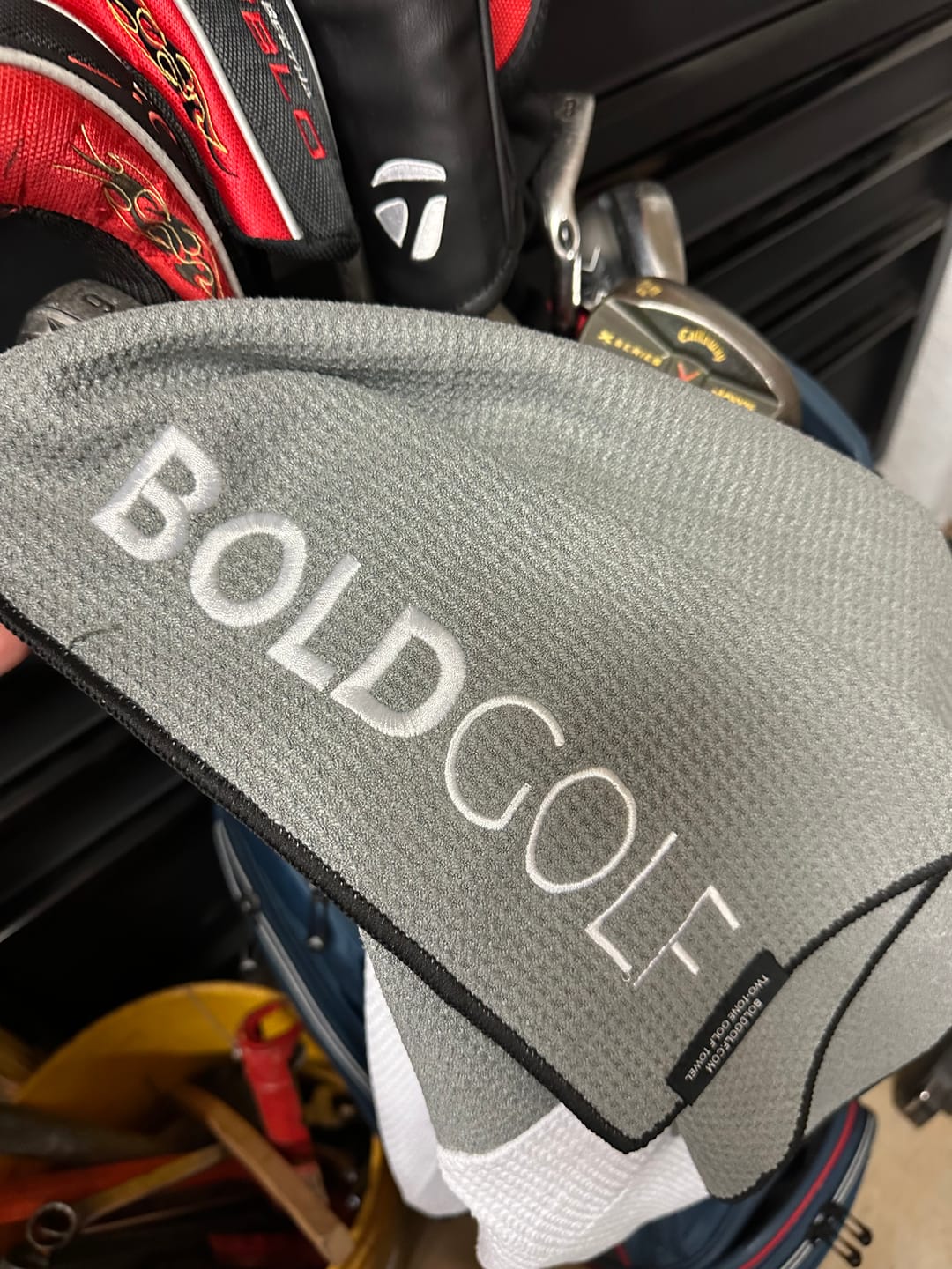 Customer photo review of The Classic - Two-Tone Magnetic Golf Towel Set