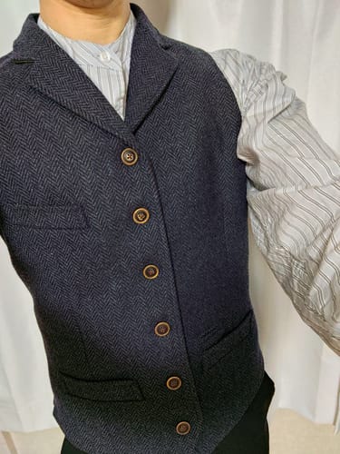 Customer photo review of Navy Herringbone Tweed Lapel Vest