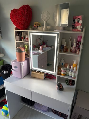 Customer photo review of Τραπέζι Μπουντουάρ Μακιγιάζ Tουαλέτας Κρεβατοκάμαρας Καθρέφτης Με Ντουλάπι Λευκό με Φωτισμό LED Ρυθμιζόμενη Φωτεινότητα RD-T123T14