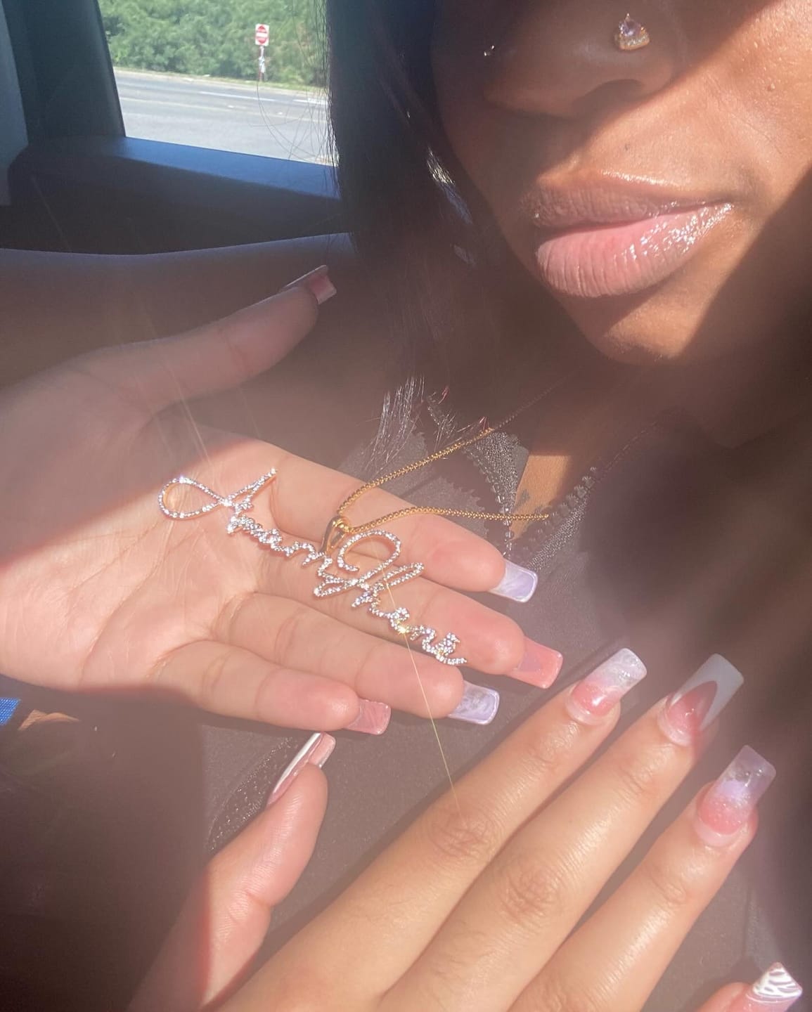 Customer photo review of Luxe Crystal Custom Pendant Necklace