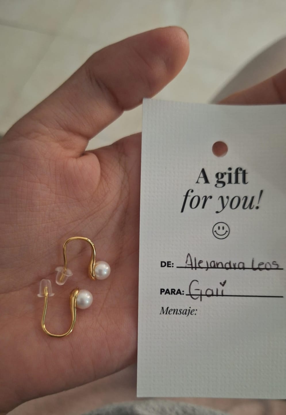 Customer photo review of Par Arete Colgante Con Perla 6 mm