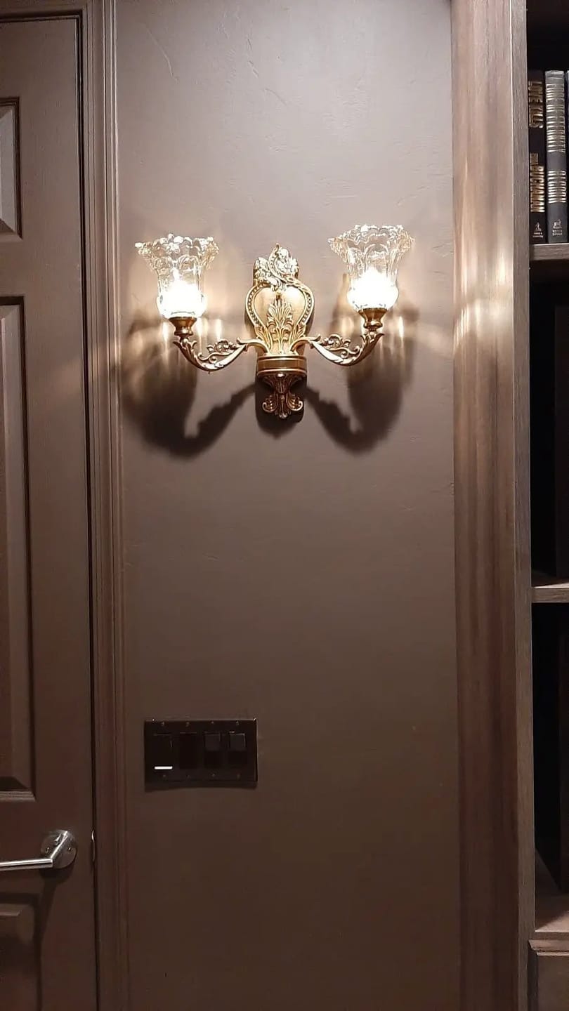 Customer photo review of Antique Clear Glass Brass Geometric Wall Sconce
