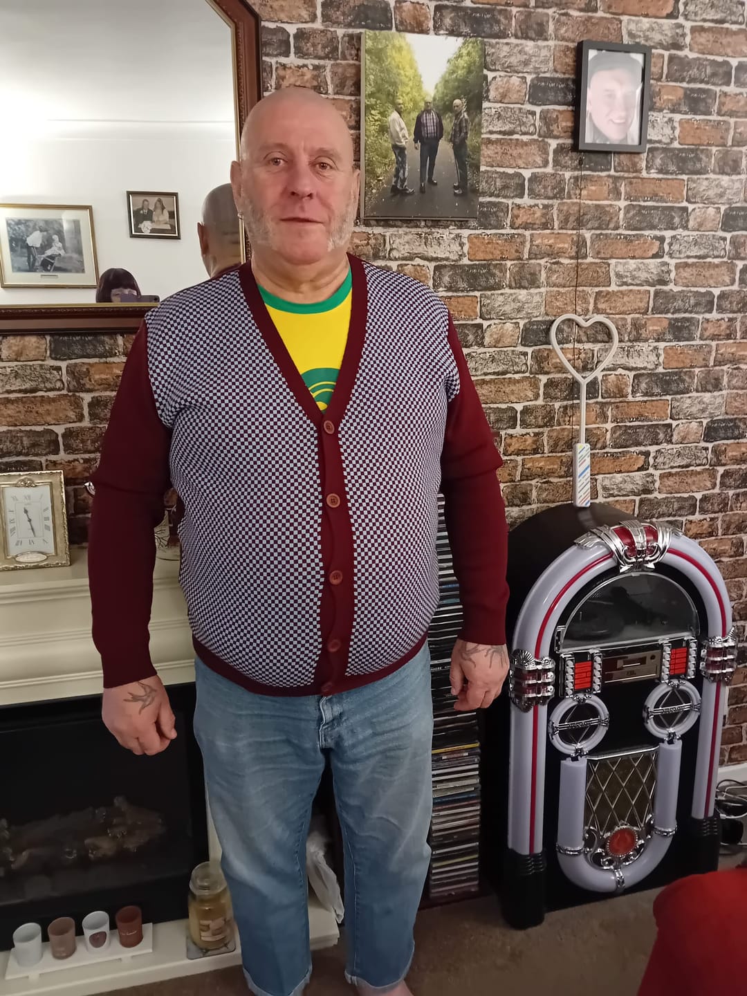 Customer photo review of Burgundy & Sky  Check Cardigan - Chas