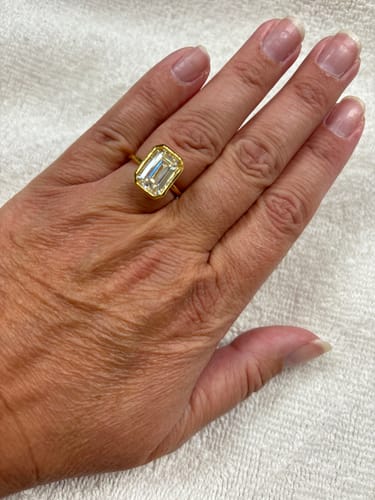Customer photo review of Louily Unique Yellow Gold Emerald Cut Bezel Engagement Ring In Sterling Silver