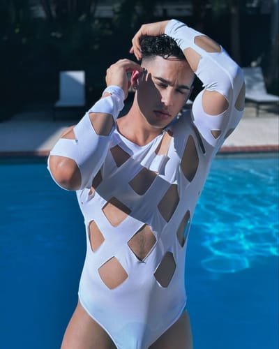 Customer photo review of Mens Cutout Crew Neck Long Sleeve Bodysuit SKUK28608
