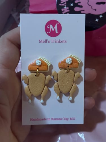 Customer photo review of Turkey Pumpkin Earrings
