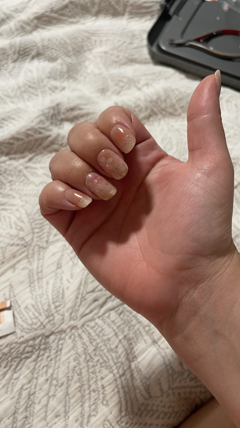 Customer photo review of Blushing Sakura DIY Semicured Gel Nail Sticker Kit (LIMITED EDITION)