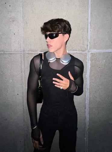 Customer photo review of Mens Irregular Mesh Long-sleeved Triangle Bodysuit SKUI69689