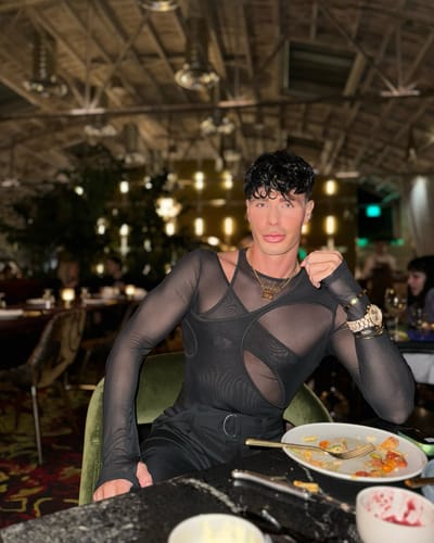 Customer photo review of Mens Irregular Mesh Long-sleeved Triangle Bodysuit SKUI69689