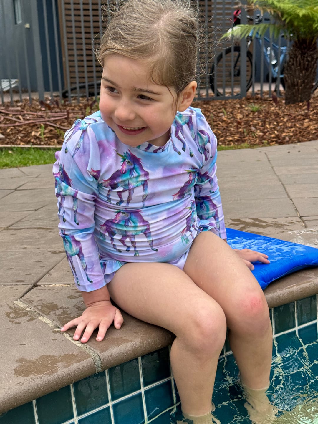Customer photo review of PREORDER Magical Unicorn Girls Long Sleeve Back Zip Swimmers (Ships w/c 19th Aug)