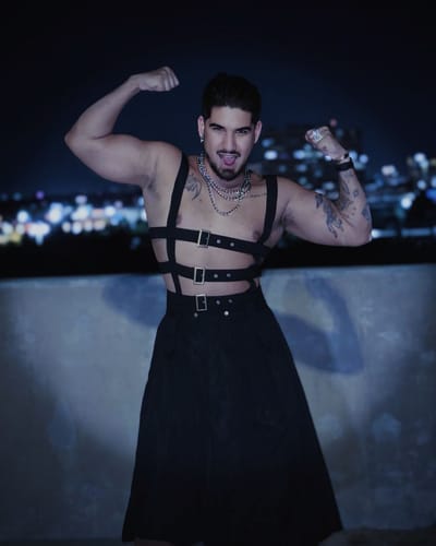 Customer photo review of Mens Metal Buckle Irregular Hem Overall Skirt SKUK15242