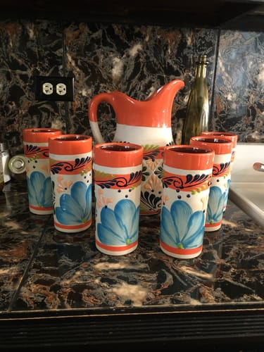 Customer photo review of Clay Water Pitcher Set 7 Pc Mexican Clay Pitcher With Tumblers Jarra Con Vasos