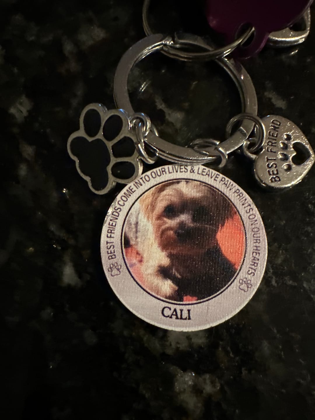 Customer photo review of Custom Personalized Photo Keychain Pet Charm Key Ornaments - Memorial Gift for Dog/Cat Lovers - You left paw prints on my heart