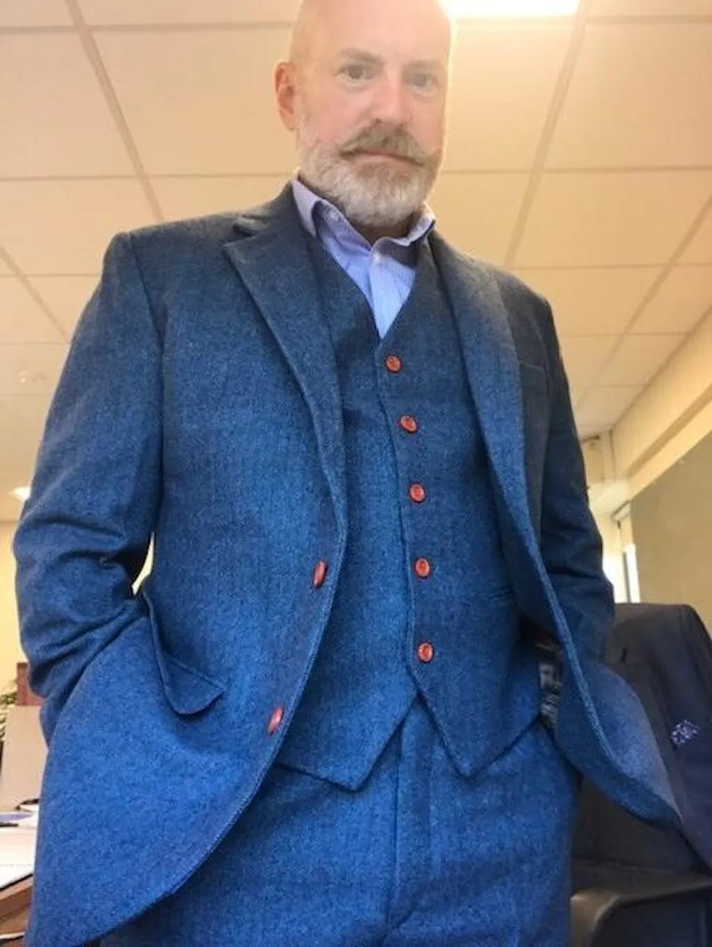Customer photo review of Blue Estate Herringbone Tweed 3 Piece Suit