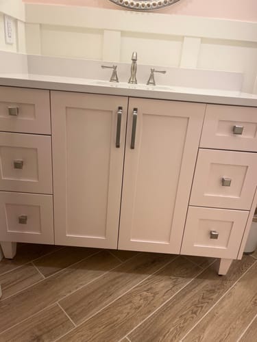 Customer photo review of Bridgeport 48" Champagne Pink Bathroom Vanity