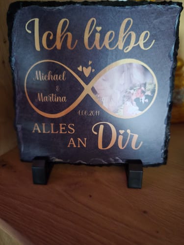 Customer photo review of Alles an dir - Personalisierte Schieferplatte für Paare mit Unendlichkeitszeichen und Foto