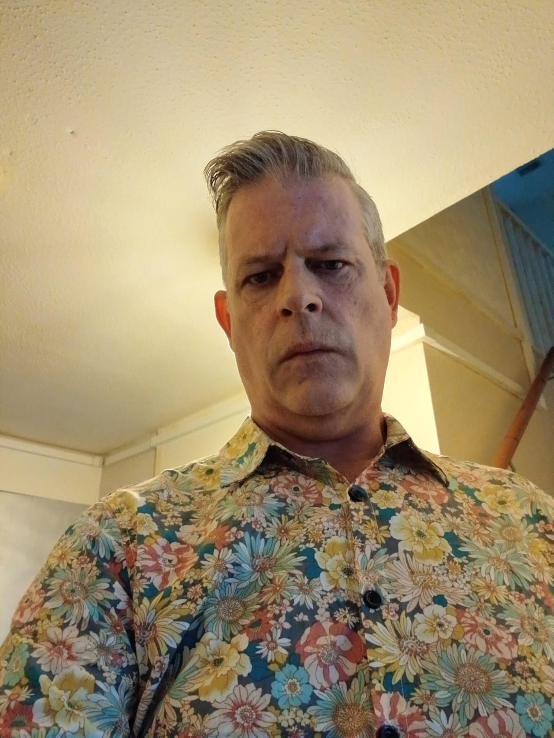 Customer photo review of Men's Vintage Floral Cotton Button Up Short Sleeve Shirt