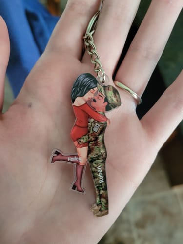 Customer photo review of Personalized Couple Military Acrylic Keychain