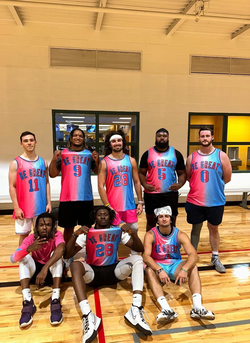 Customer photo review of Custom Pink Blue Gradient Fashion Sets Basketball Jersey