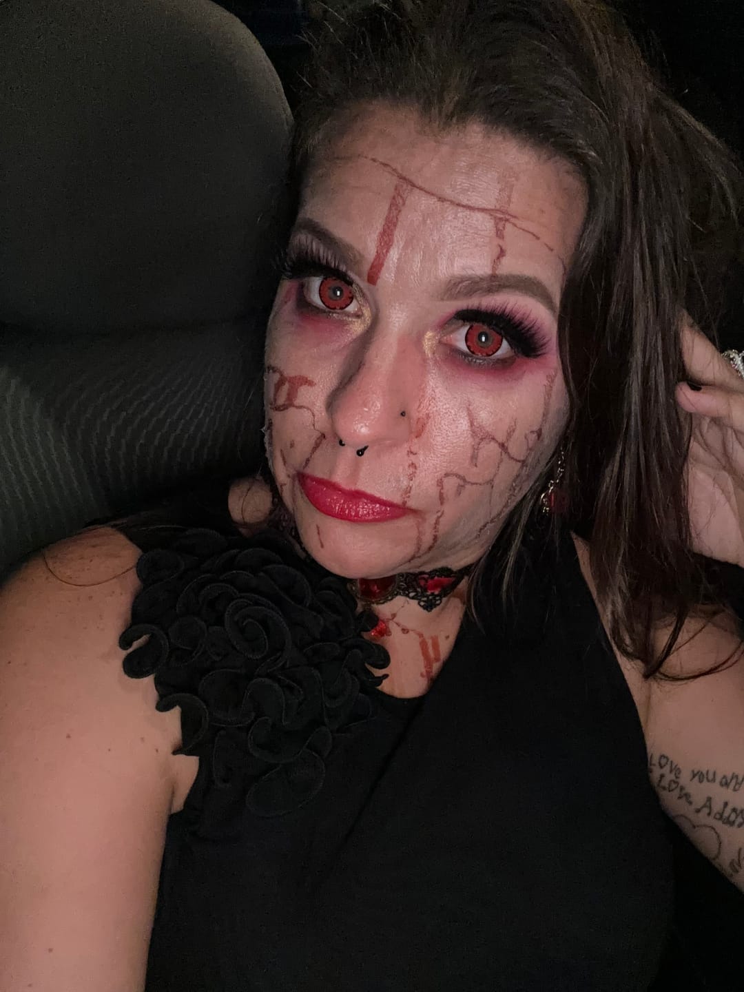 Customer photo review of Cosplay Lucifer's Eye Red Prescription Colored Contact Lenses