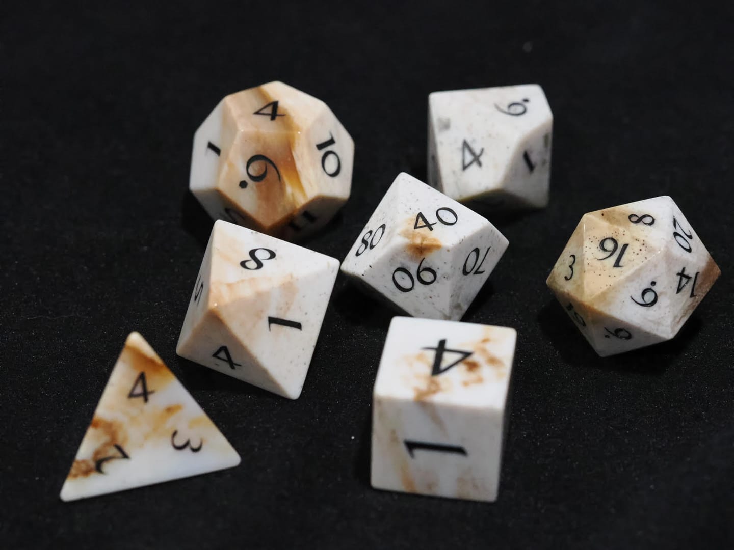 Customer photo review of URWizards D&D Petrified Wood Gemstone Engraved Dice Set(Limited edition)