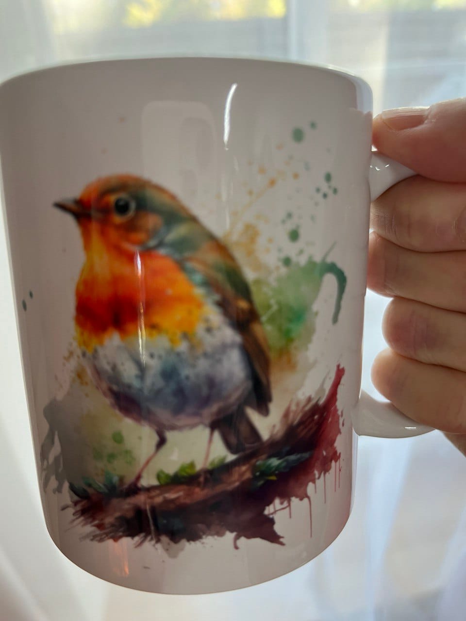 Customer photo review of Rotkehlchen Tasse Wasserfarben Tier Geschenkidee Vogel Kaffeetasse Geschenk für Birdspotter Kaffeebecher Vögel Becher