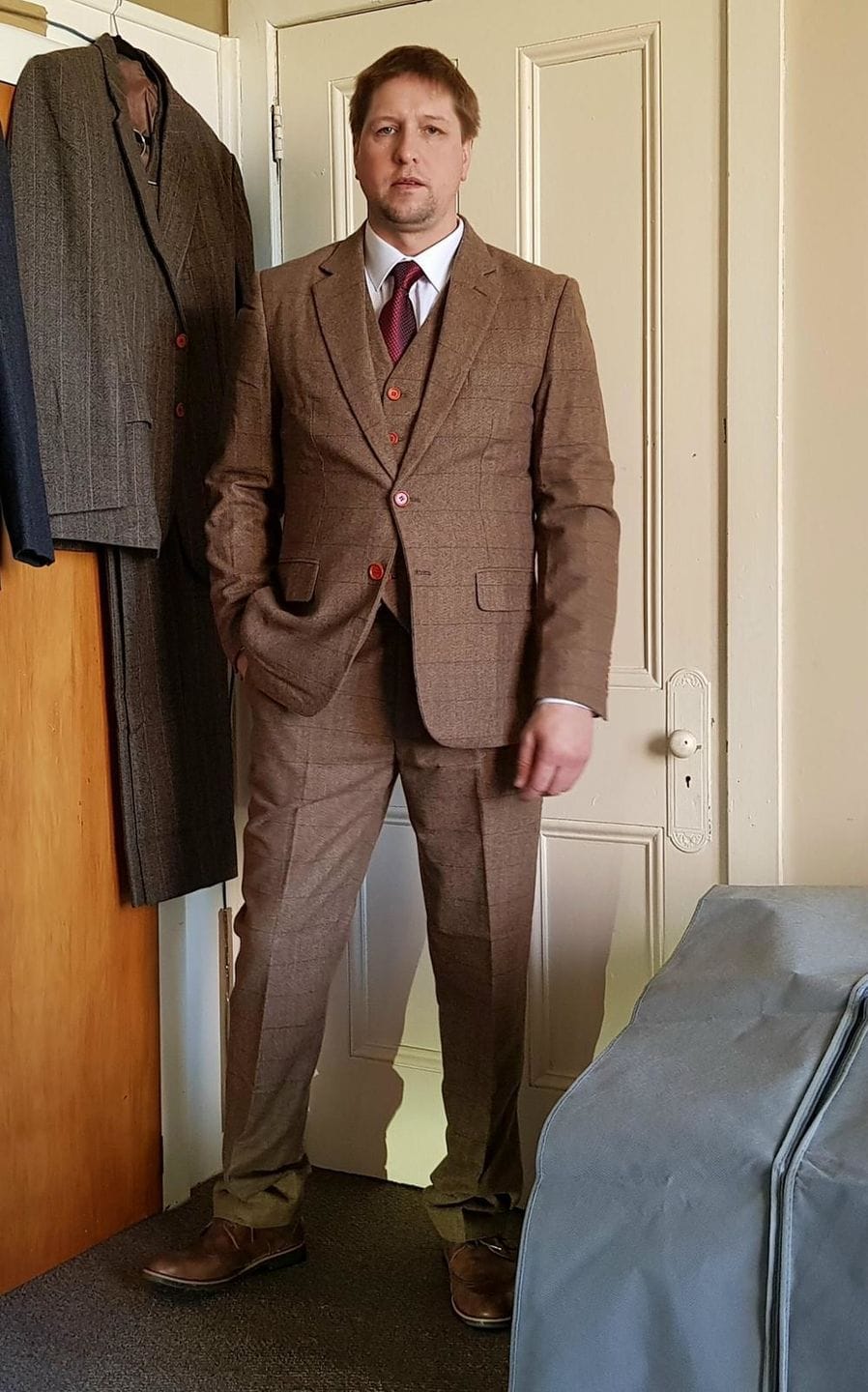 Customer photo review of Brown Estate Herringbone Tweed 3 Piece Suit