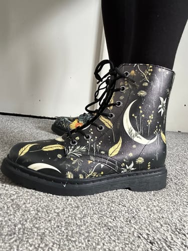 Customer photo review of Moonlit Botanica Boots - Vegan Leather Doc-Style Boots with Durable Stitched on Soles