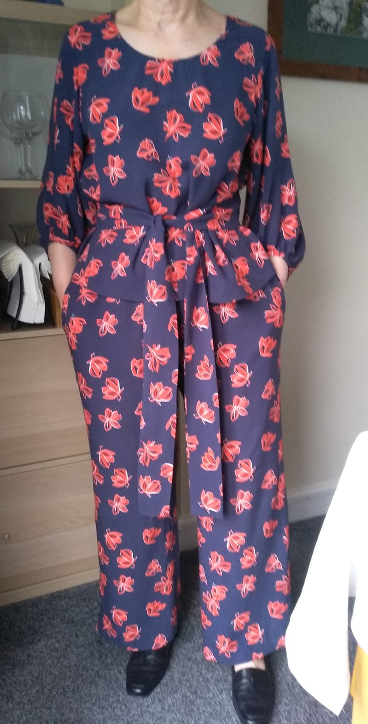 Customer photo review of Red Floral on Navy Viscose Challis Fabric