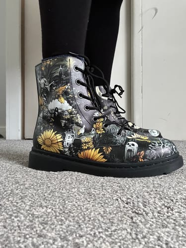 Customer photo review of Grim’s Harvest Boots - Vegan Leather Doc-Style Boots with Durable Stitched on Soles