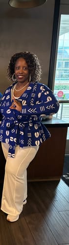 Customer photo review of Ankara Print Blazer - Blue and White 2.0