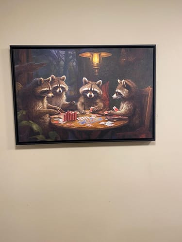 Customer photo review of Raccoons Playing Poker Man Cave Framed Canvas Wall Art